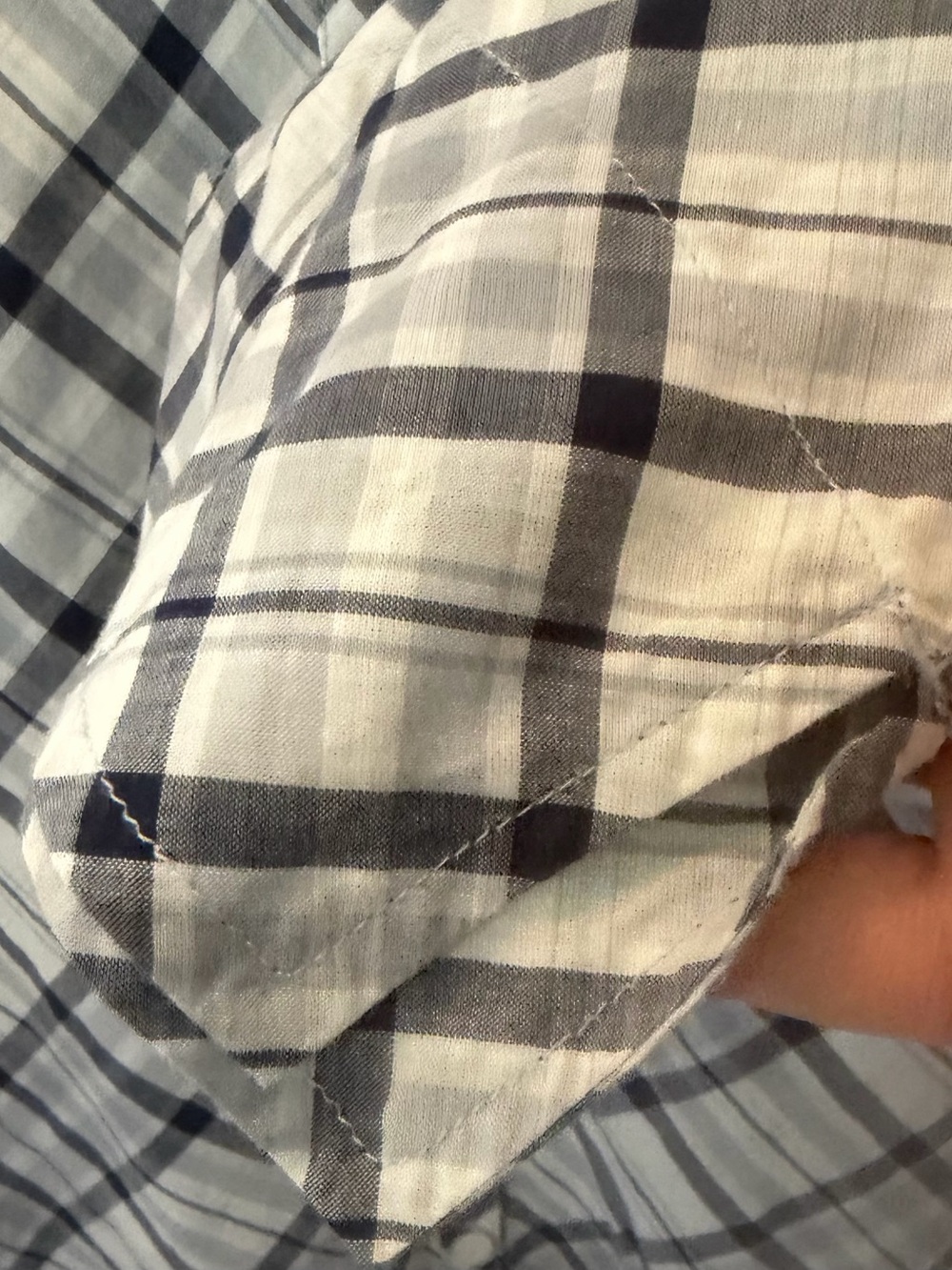 Liz Claiborne White and Navy Plaid Button-Up Blouse - Picture 3 of 6
